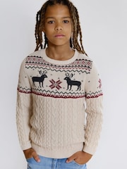 The Little Tailor Beige Christmas Reindeer Fairisle Pattern Jumper - Image 5 of 7