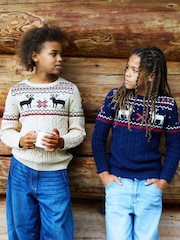 The Little Tailor Beige Christmas Reindeer Fairisle Pattern Jumper - Image 7 of 7