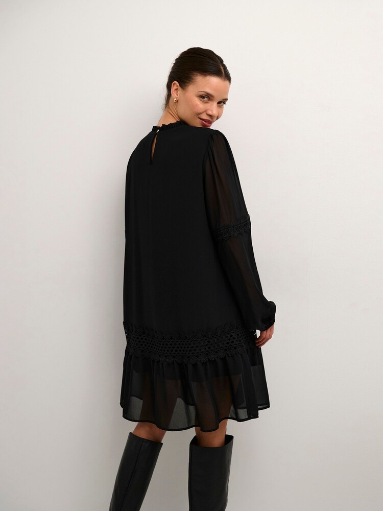 Kaffe Freya Chiffon Lace Ribbon Black Dress - Image 2 of 6