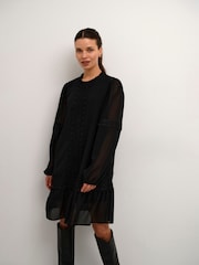 Kaffe Freya Chiffon Lace Ribbon Black Dress - Image 3 of 6