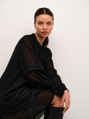 Kaffe Freya Chiffon Lace Ribbon Black Dress - Image 4 of 6