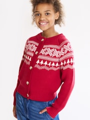 The Little Tailor Red Cotton Winter Fairisle Christmas Cardigan - Image 3 of 6