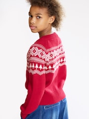 The Little Tailor Red Cotton Winter Fairisle Christmas Cardigan - Image 4 of 6