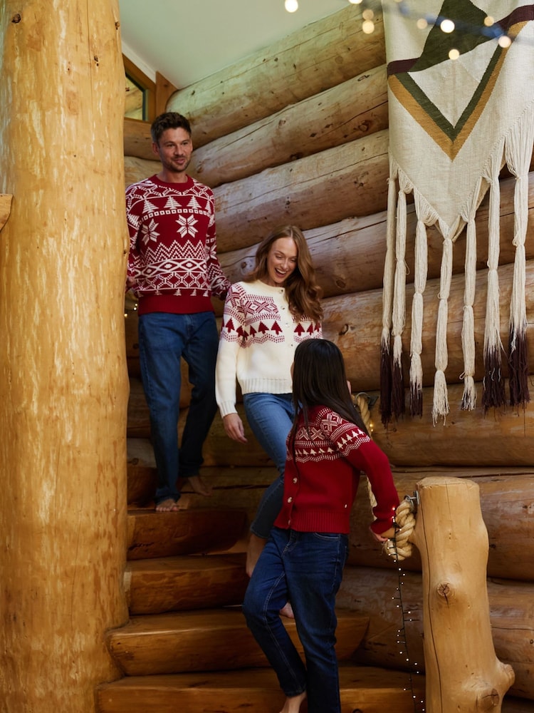 The Little Tailor Red Cotton Winter Fairisle Christmas Cardigan - Image 6 of 6