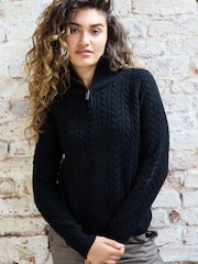 The Little Tailor Ava Wool Rich Zip Neck Cable Knit Jumper - Attēls 1 no 4
