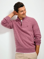 Crew Clothing Purple Lambswool Cable Half Zip Jumper - Image 1 of 5