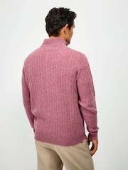 Crew Clothing Purple Lambswool Cable Half Zip Jumper - Image 2 of 5