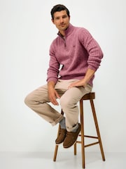 Crew Clothing Purple Lambswool Cable Half Zip Jumper - Image 3 of 5