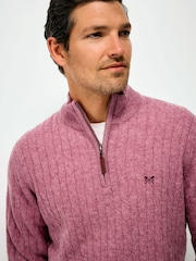 Crew Clothing Purple Lambswool Cable Half Zip Jumper - Image 4 of 5