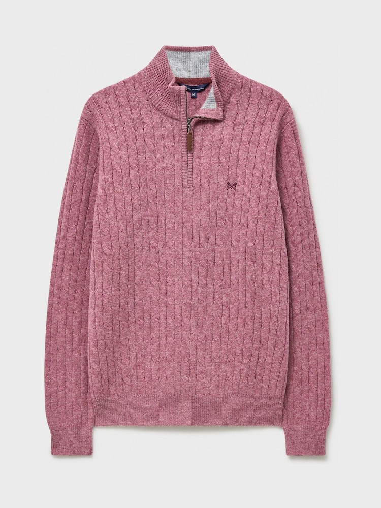 Crew Clothing Purple Lambswool Cable Half Zip Jumper - Image 5 of 5