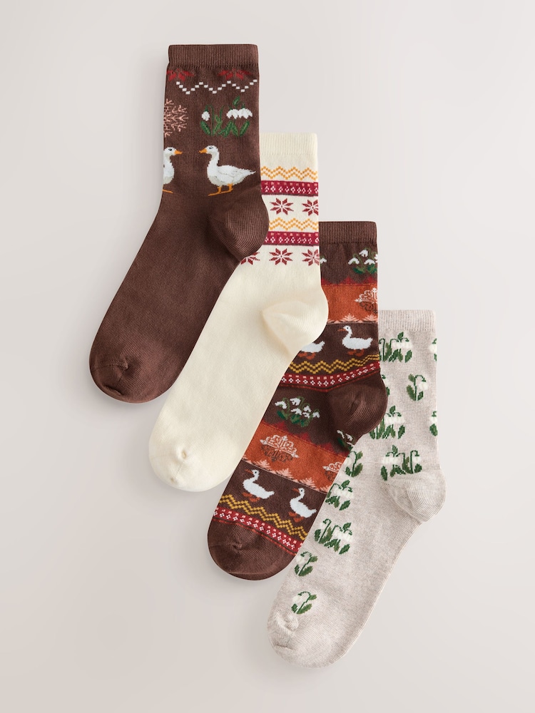 Brown Duck Conversational Ankle Socks 4 Pack - Image 1 of 7 Brown Duck Conversational Ankle Socks 4 Pack - Image 1 of 7