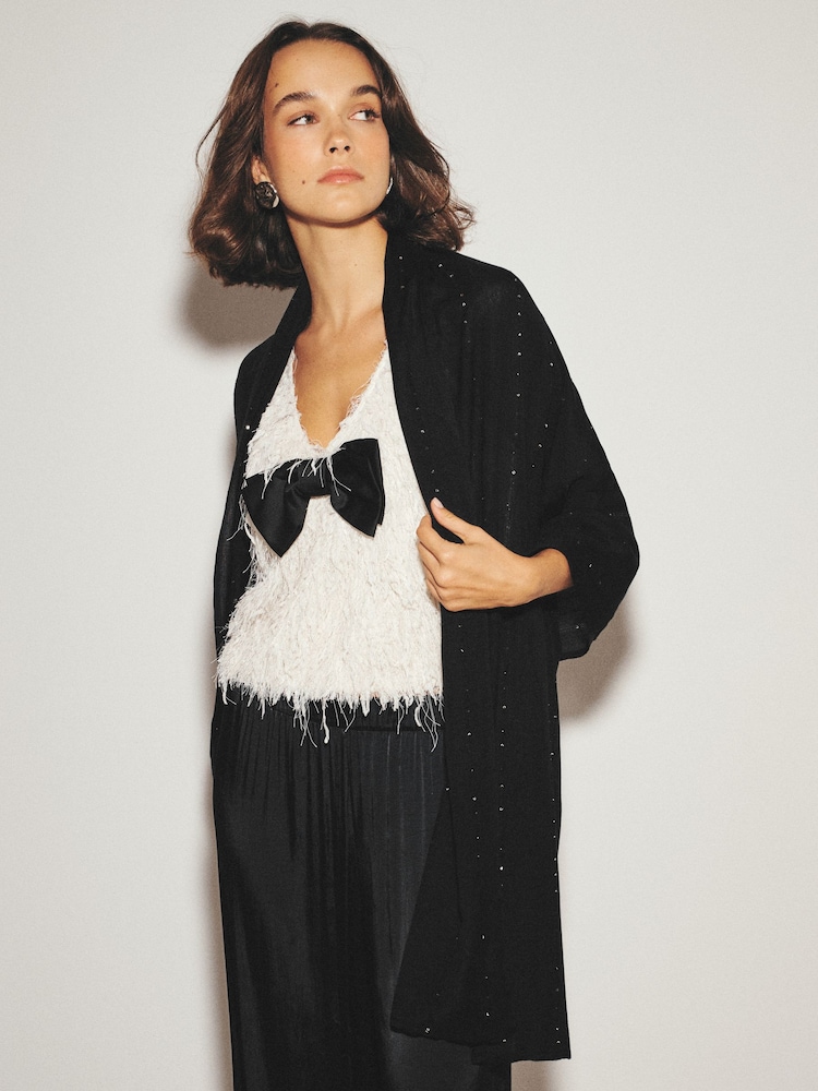 Black Sequin Detail Lightweight Shawl Scarve - Image 2 of 7 Black Sequin Detail Lightweight Shawl Scarve - Image 2 of 7