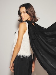 Black Sequin Detail Lightweight Shawl Scarve - Image 3 of 7