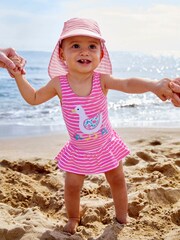 JoJo Maman Bébé Pink Stripe Swimsuit With Integral Nappy - Image 2 of 5