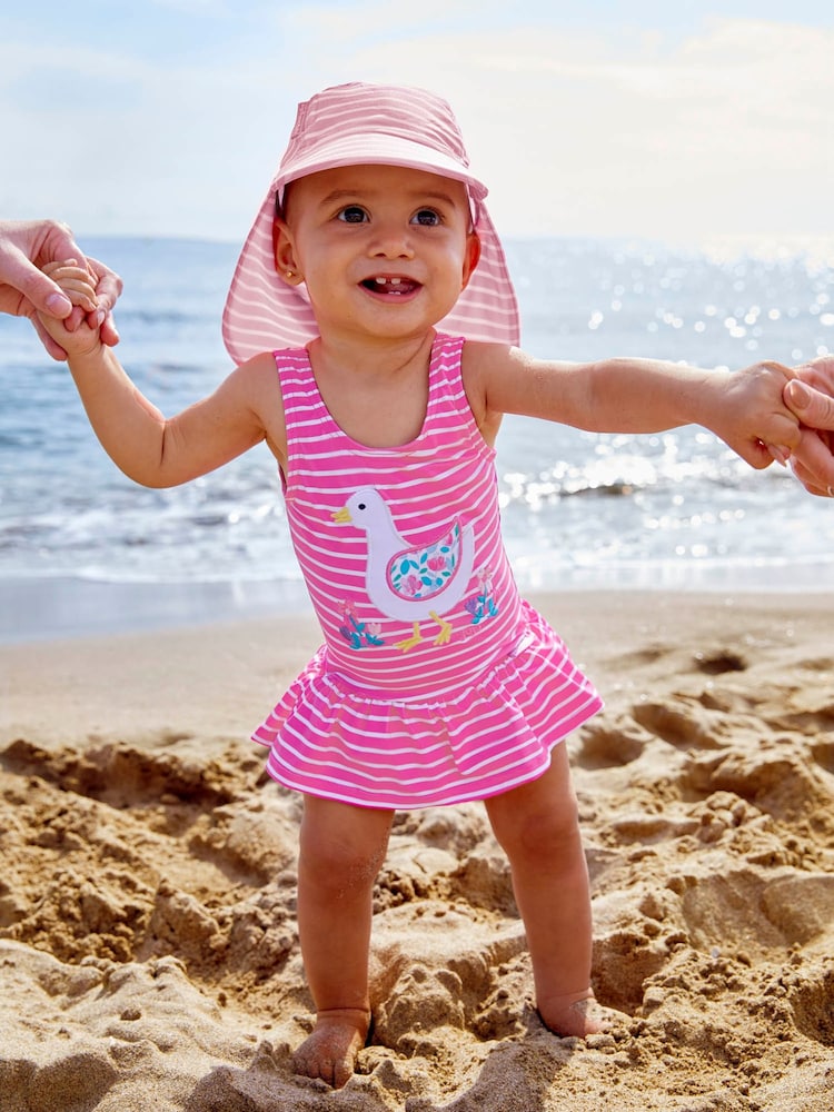 JoJo Maman Bébé Pink Stripe Swimsuit With Integral Nappy - Image 2 of 5
