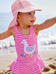 JoJo Maman Bébé Pink Stripe Swimsuit With Integral Nappy - Image 3 of 5