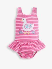 JoJo Maman Bébé Pink Stripe Swimsuit With Integral Nappy - Image 4 of 5