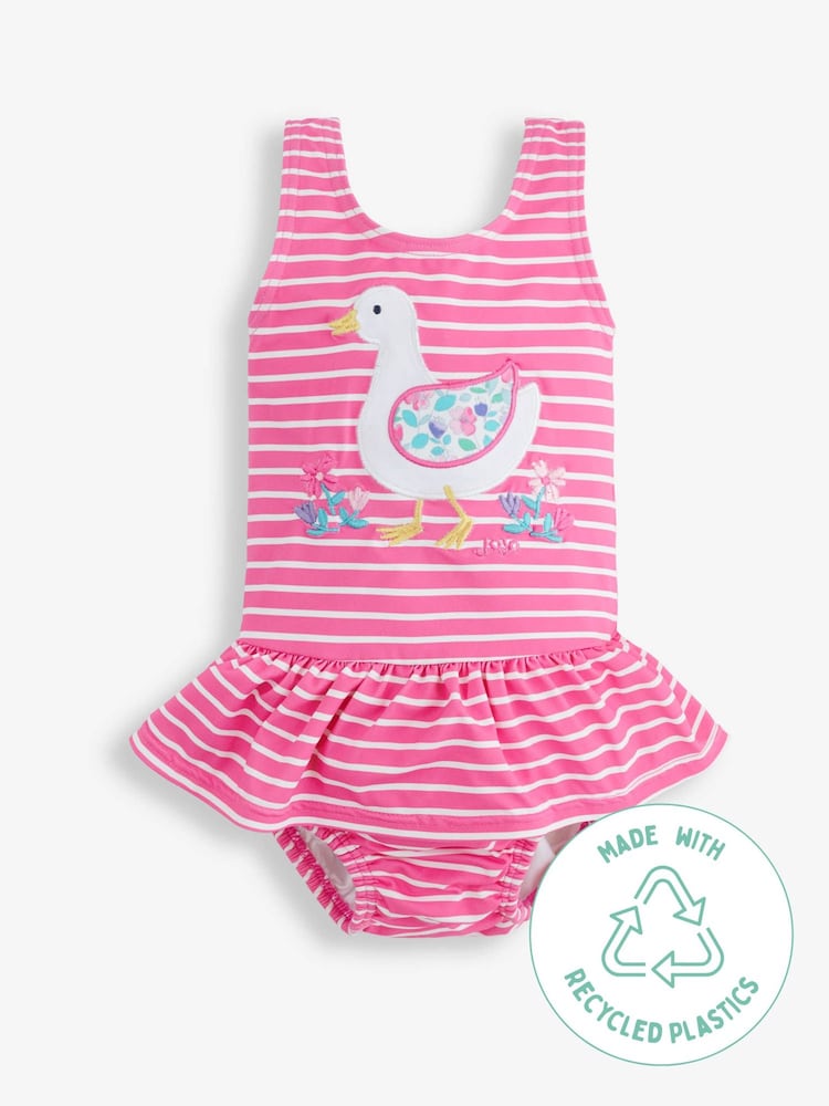 JoJo Maman Bébé Pink Stripe Swimsuit With Integral Nappy - Image 5 of 5