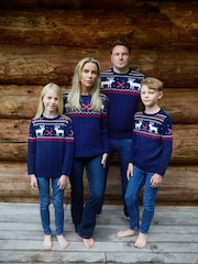 The Little Tailor Blue Christmas Reindeer Fairisle Pattern Jumper - Image 5 of 5