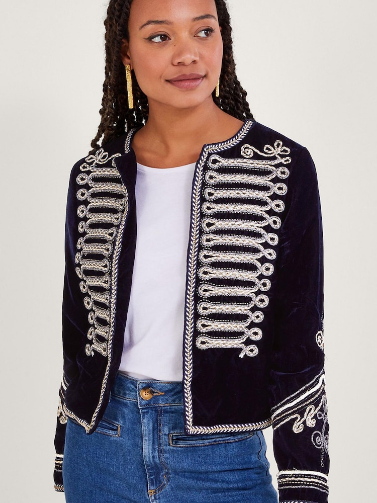 Monsoon Blue Maya Embroidery Military Jacket - Image 1 of 5