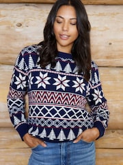 The Little Tailor Blue Cotton Fitted Winter Fairisle Christmas Jumper - Image 1 of 4