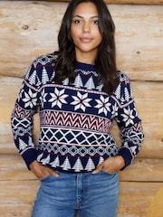 The Little Tailor Blue Cotton Fitted Winter Fairisle Christmas Jumper - Image 2 of 4