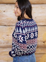 The Little Tailor Blue Cotton Fitted Winter Fairisle Christmas Jumper - Image 3 of 4