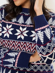 The Little Tailor Blue Cotton Fitted Winter Fairisle Christmas Jumper - Image 4 of 4