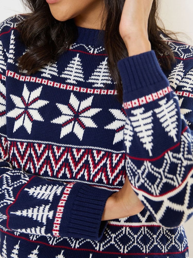 The Little Tailor Blue Cotton Fitted Winter Fairisle Christmas Jumper - Image 4 of 4