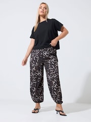 Yours Curve Brown Limited Leopard Print Balloon Trousers - Image 1 of 6