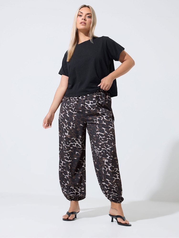 Yours Curve Brown Limited Leopard Print Balloon Trousers - Image 1 of 6