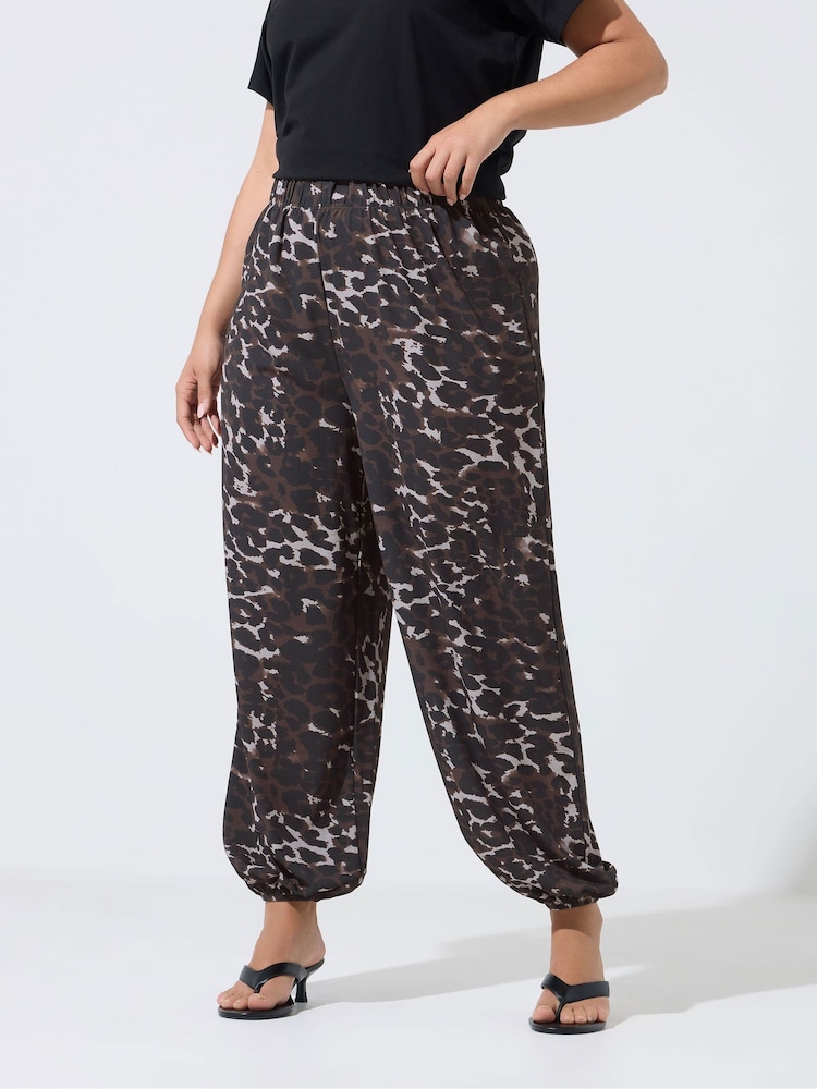 Yours Curve Brown Limited Leopard Print Balloon Trousers - Image 2 of 6