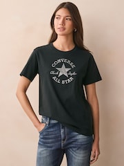 Converse Black 100% Cotton Chuck Patch Glitter T-Shirt - Image 1 of 6