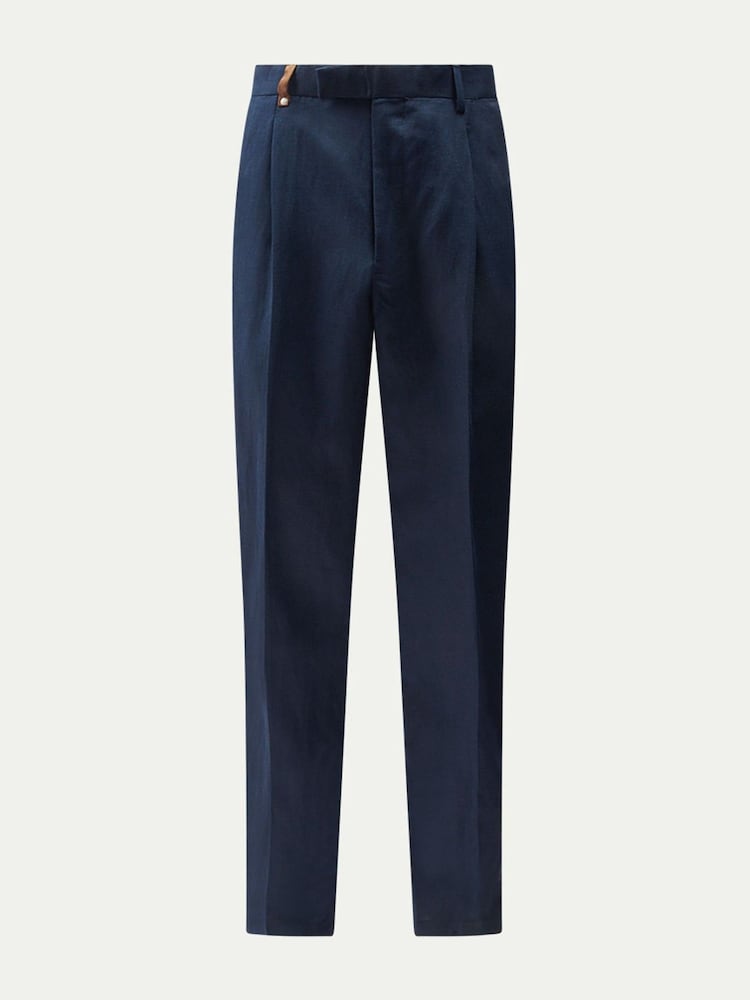 Peckham Rye Blue Contemporary Linen Blend Tailor Trousers - Image 1 of 5 Peckham Rye Blue Contemporary Linen Blend Tailor Trousers - Image 1 of 5