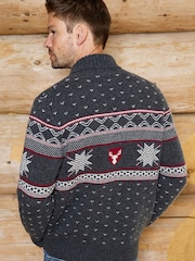 The Little Tailor Grey Wool Blend Reindeer Motif Shawl Neck Christmas Jumper - Image 4 of 7