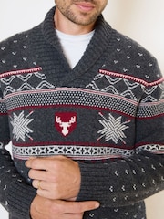 The Little Tailor Grey Wool Blend Reindeer Motif Shawl Neck Christmas Jumper - Image 5 of 7