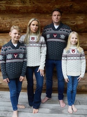 The Little Tailor Grey Wool Blend Reindeer Motif Shawl Neck Christmas Jumper - Image 6 of 7