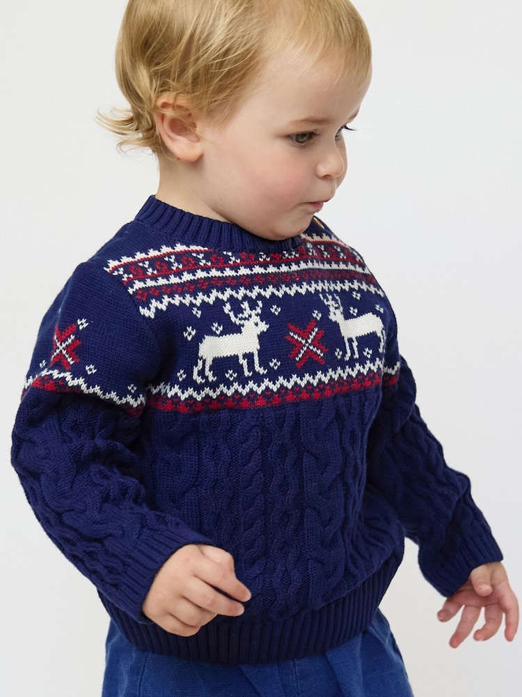 The Little Tailor Blue Christmas Reindeer Fairisle Jumper - Image 2 of 9 The Little Tailor Blue Christmas Reindeer Fairisle Jumper - Image 2 of 9