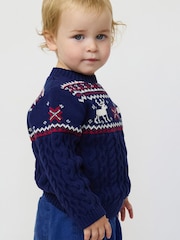 The Little Tailor Blue Christmas Reindeer Fairisle Jumper - Image 3 of 9