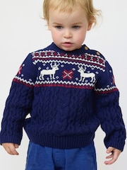 The Little Tailor Blue Christmas Reindeer Fairisle Jumper - Image 4 of 9
