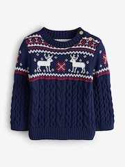The Little Tailor Blue Christmas Reindeer Fairisle Jumper - Image 6 of 9