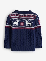 The Little Tailor Blue Christmas Reindeer Fairisle Jumper - Image 7 of 9