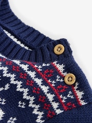 The Little Tailor Blue Christmas Reindeer Fairisle Jumper - Image 9 of 9