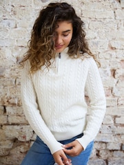 The Little Tailor Cream Ava Wool Rich Zip Neck Cable Knit Jumper - Image 1 of 5