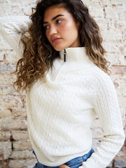 The Little Tailor Cream Ava Wool Rich Zip Neck Cable Knit Jumper - Image 2 of 5