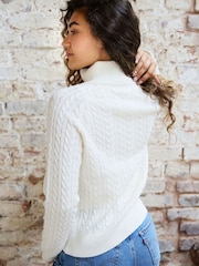 The Little Tailor Cream Ava Wool Rich Zip Neck Cable Knit Jumper - Image 3 of 5