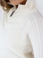The Little Tailor Cream Ava Wool Rich Zip Neck Cable Knit Jumper - Image 4 of 5