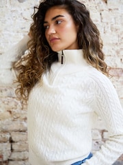 The Little Tailor Cream Ava Wool Rich Zip Neck Cable Knit Jumper - Image 5 of 5