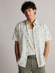 White 100% Cotton Printed Short Sleeve Oxford Shirt - Image 1 of 7