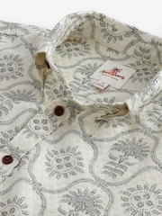 White 100% Cotton Printed Short Sleeve Oxford Shirt - Image 6 of 7